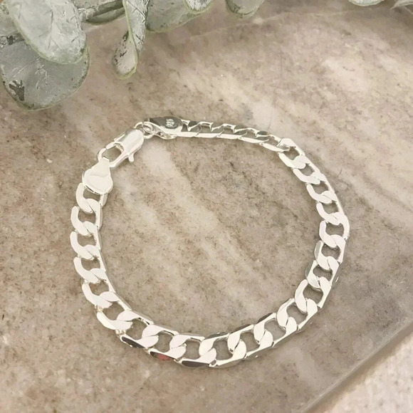 925 Sterling Silver Flat Curb Chain Bracelet 6 MM Dainty Chain Link Bracelet - Picture 4 of 6